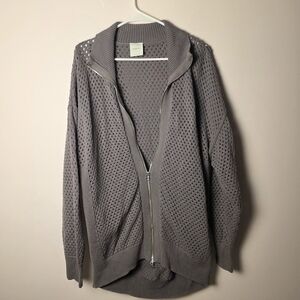 Varley Finn Longline Jacket Gray Open Stitch Zip Cardigan | Medium